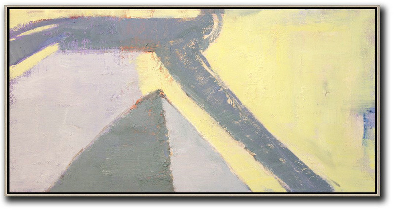 Large Abstract Painting Canvas Art,Horizontal Palette Knife Contemporary Art,Modern Canvas Art,Grey,Pink,Yellow.etc
